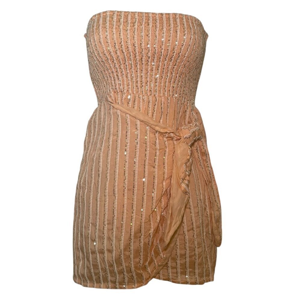 Sundress Peach Gold Sequin Strapless Smocked Mini Dress XS/S NWT - Picture 3 of 6